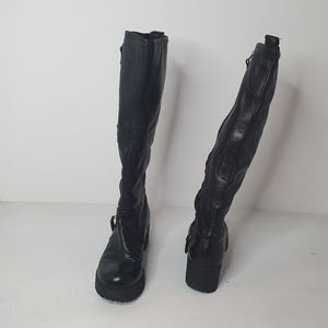 TATA Italia Knee Tall Black Leather Pull On Boots Size 6
